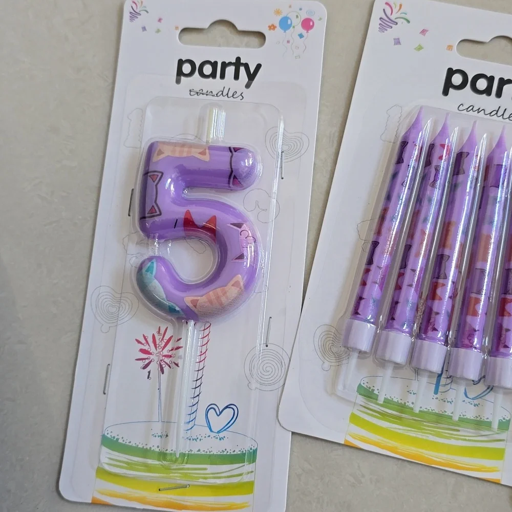 Party Candles Purple Cat Number 5 and Candles